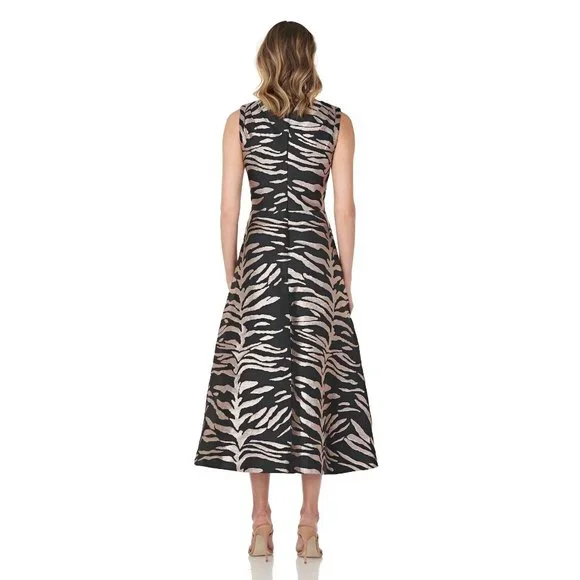 🆕KAY UNGER Tibby Flare Midi Dress Zebra Animal Print 2 - Picture 2 of 11